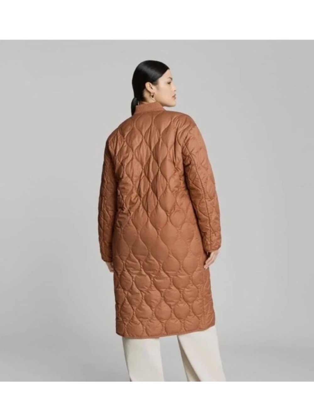 Everlane ReNew Long Liner Quilted Jacket Women’s Medium MIDI Rust Brown Tawny - Picture 3 of 16